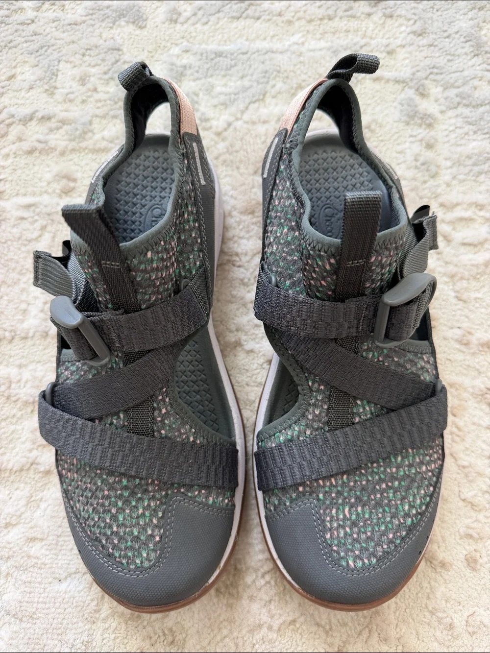 Chaco Women’s Gray Knit Sport Sandals with Pink Accent